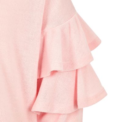 Girls pink knit double frill sleeve jumper